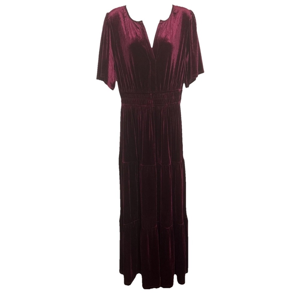 Sugarlips Womens M‎ Burgundy Velvet Tiered Maxi Dress Whimsigoth Fairygoth